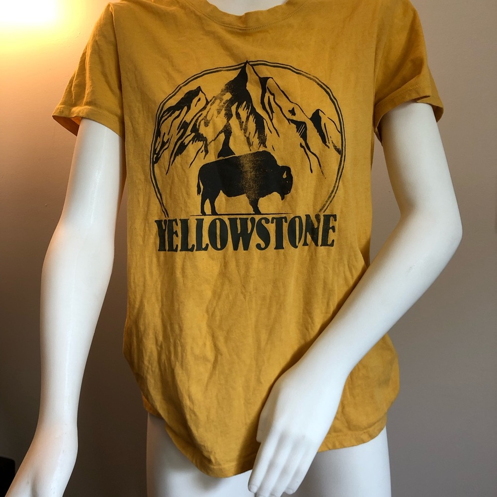 Yellow and Black Yellowstone mountain graphic t-shirt Family Fun